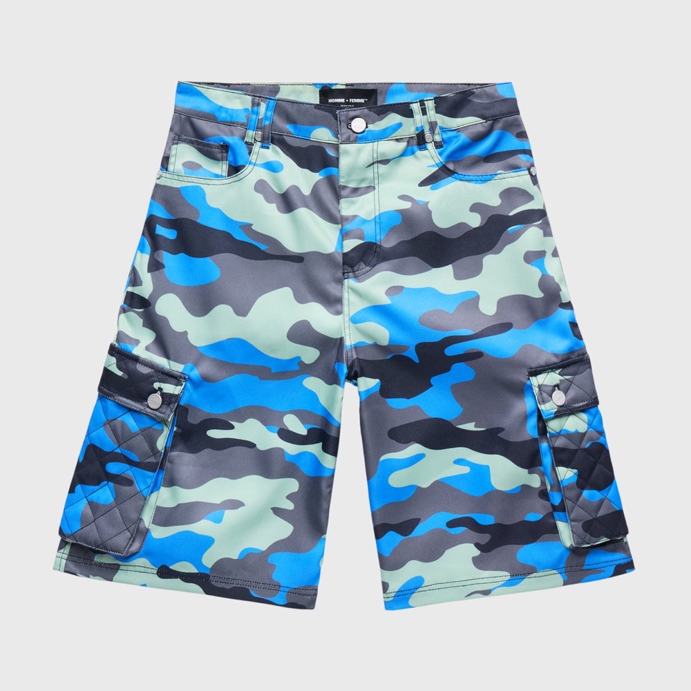 Homme Femme Echo Cargo Blue Camo Shorts